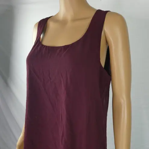 White House | Black Market  WHBM Woven Overlay Knit Tank Top Blouse Small Burgundy