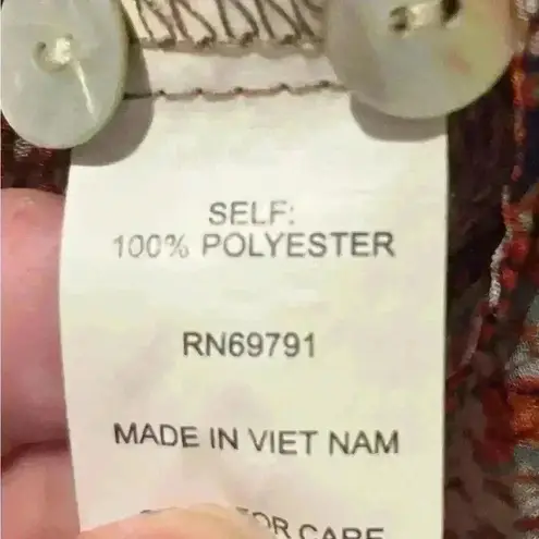 Anthropologie Fig & Flower Sheer Floral Button Up Shirt Blouse Top Size Large Red