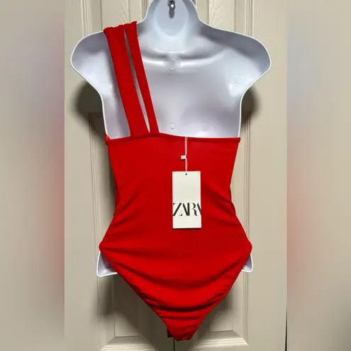 ZARA NWT  Red Cross Strap Bodysuit with Silver Ring Hardware