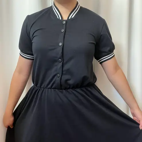 New Kawaii Navy Blue Button Up School Girl Short Sleeve Dress Size M