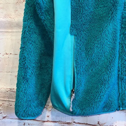 Mountain Hardwear fuzzy jacket womens small teal pockets full zip up warm