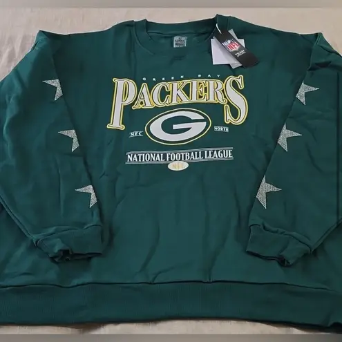 Green Bay Packers NFL Women's Rhinestone Sleeve Sweatshirt Green Size Large
