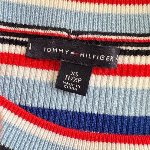 Tommy Hilfiger  Womens Ribbed Knit Striped Sweater Dress White Red Blue Size XS