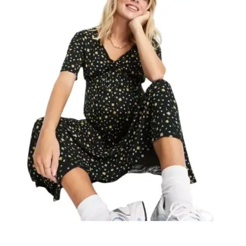 Asos Maternity Ditsy Floral Print Short Sleeve Maxi Dress Black Size 10 Bohemian