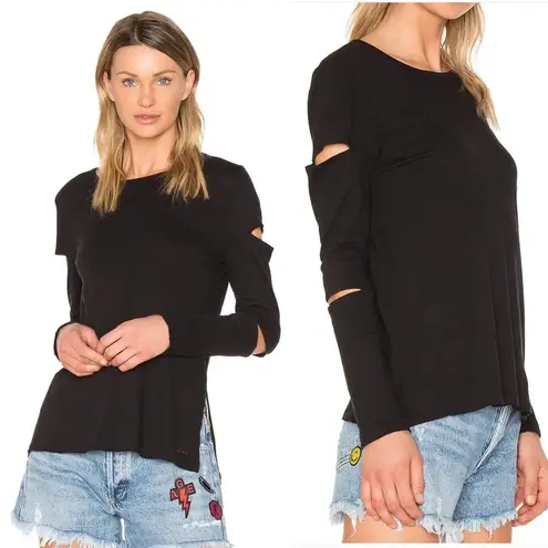 n:philanthropy n:Philanthrophy Gloria Long Sleeve Cutout Top Tee Shirt Black Size Medium