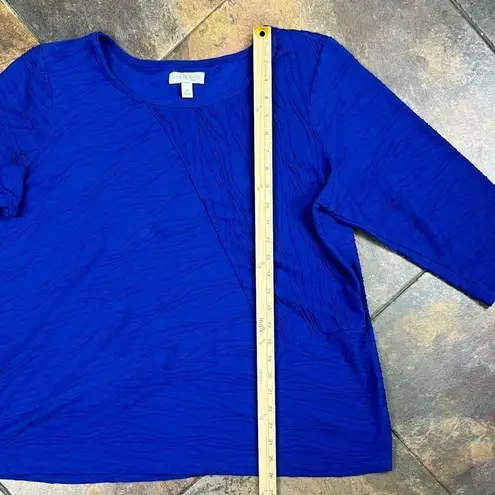 kim rogers Curvy Geometric Blue Pullover 3/4 Sleeve Blouse 1X