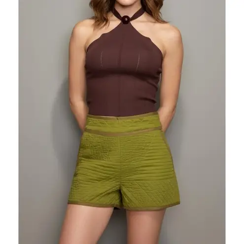 Sézane Selin Quilted Shorts, Olive Green, FR36/US4