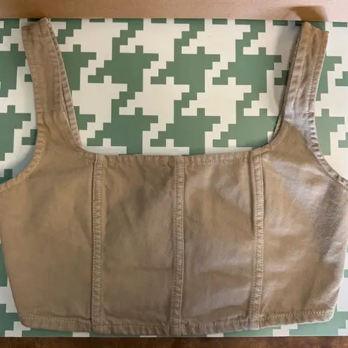 Mara Hoffman Tan Denim Amal Crop Tank Top Organic Cotton Zip Back Size 8 NWT