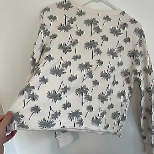 Zoe & Liv ZOE LIV Cream Beige Gray Palm Tree Cropped Boxy Pullover Crewneck Sweatshirt S