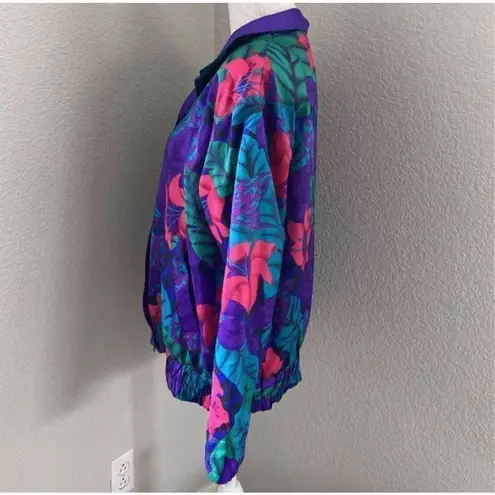 Joan Walters 90’s Vintage Purple Floral Reversible Windbreaker Jacket Size S