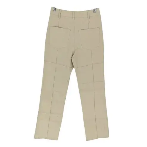 Isalis High Rise Cotton Twill Khaki Pants Block Stitching Pockets Ivory Size Sma