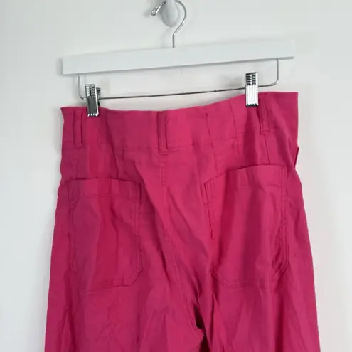 Maeve Anthropologie The Colette Crop Wide Leg Pants Pink Linen Blend Womens 30