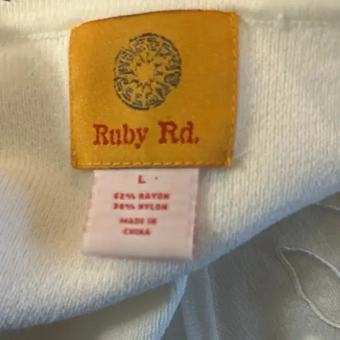 Ruby Rd Women Cardigan Sweater Ivory Embroidered Beaded Cottagecore Boho Classic Size L