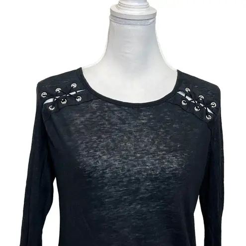 Generation Love  Women Black Long Sleeve Top Lace Up Linen Blouse Size Small S