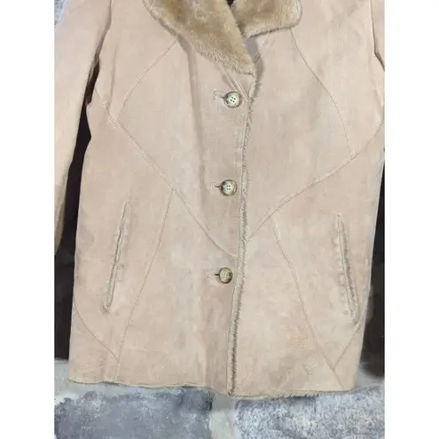 London Fog Vintage Suede Coat Woman's Large Tan Faux Fur Lined Collegiate