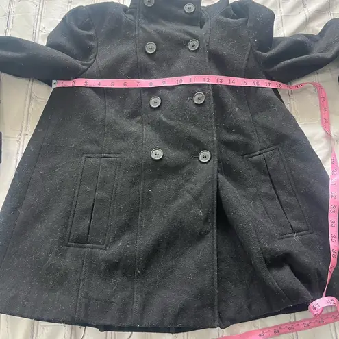 ZARA  Wool Double Breasted Peacoat Black Hooded Women’s Small Button Up Vintage