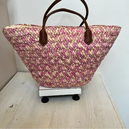Falls Creek NWOT Cream & Pink Straw Tote Bag One Size Beach Everyday Purse