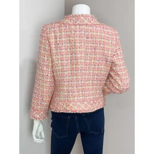 Ice Women's Pink Multi Fringe Silk Blend Tweed Blazer Jacket Size 8