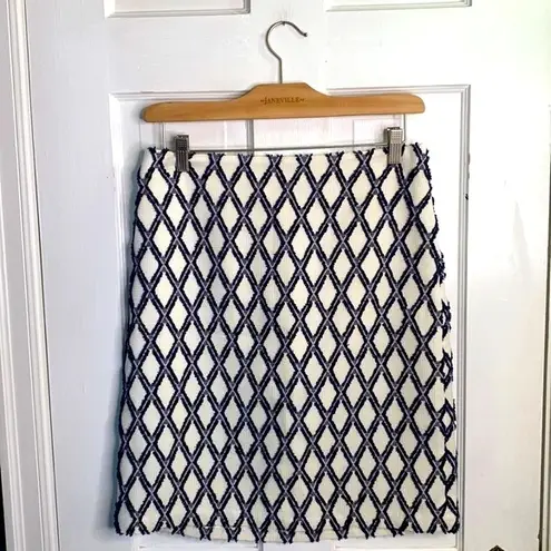 J. McLaughlin  White Navy Diamond Jacquard A-line Skirt w Side Zip NEW W-880 Sz 6