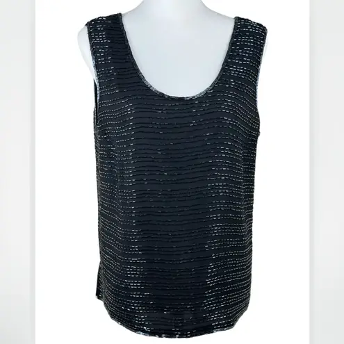 Jkara New York Black Beaded Evening Tank Top Large