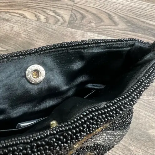 Art Deco French Embroidered Beaded Clutch Bag Minaudière c1930 Black