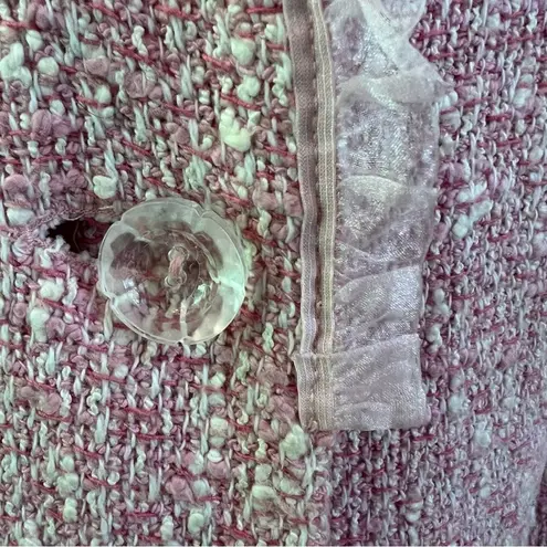 Vintage Charles Gray Pink Tweed Ruffle Collar Barbiecore Midi Coat Luxury L Size L