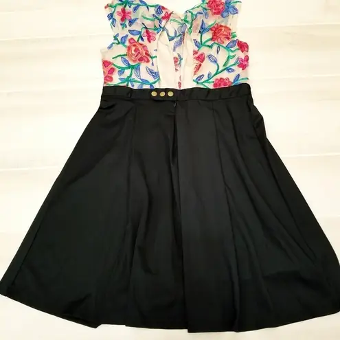 {M} ACEVOG Casual Floral Fit n' Flare Party Dress Black Size M