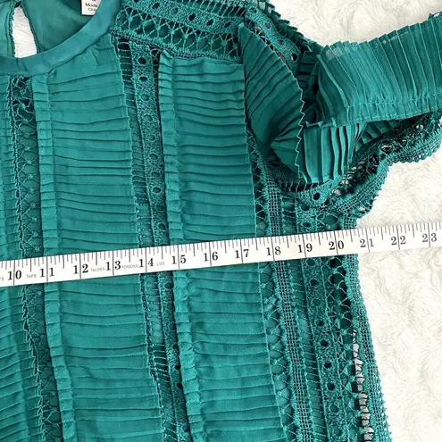 Calligraphy Forest Green Ruffle Pleated Lace Balloon Sleeves Crewneck Top M Size M