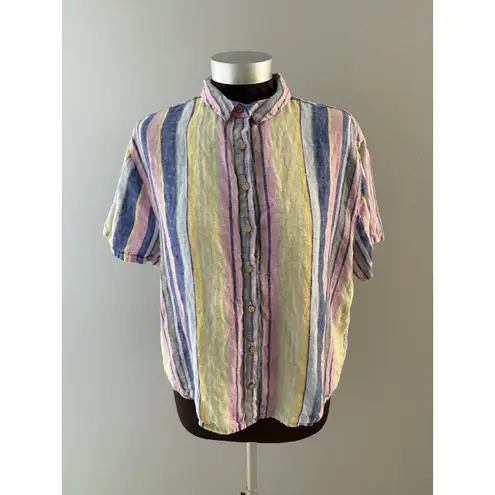 C&C California Top Size M Pastel Stripe Linen Coastal Boxy Oversized Lagenlook