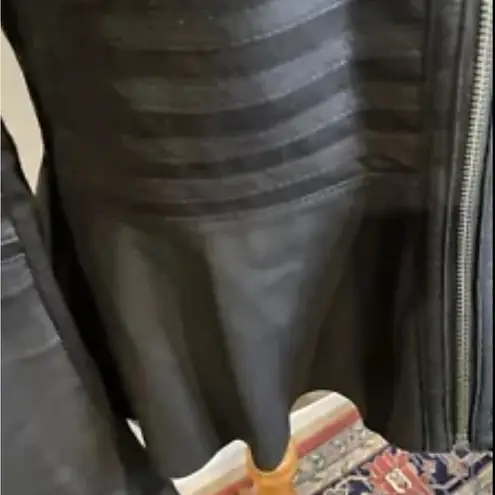 Bagatelle  Black Leather Striped Full Zip With Peplum Waist Jacket Women’s Sz. M