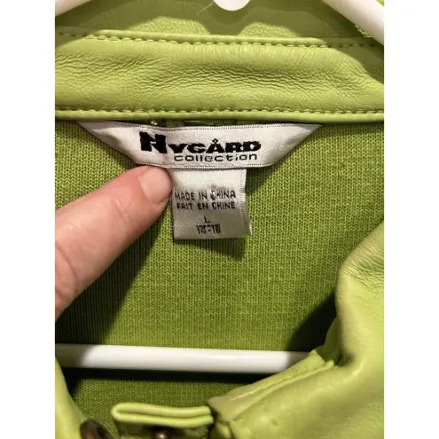 Peter Nygard Collection Lime Green Leather Front Knit Back Sleeves Jacket Large