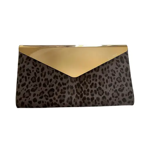 Jimmy Choo Calf Hair Leopard Print Clutch Purse W/Bag Cert. Authenticity Clean