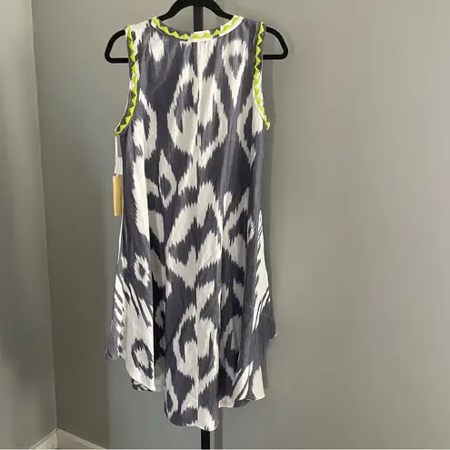 Uncle Frank NWT Gray and White Ikat Dress with Neon Yellow Trim Size Medium