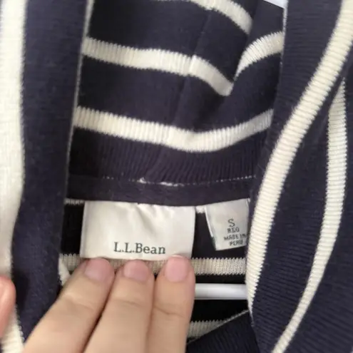 LL Bean Sweater Womens Small Navy White Striped Cowl Neck Pullover Top Preppy Blue