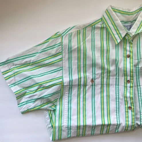 Hasting & Smith Vintage yellow green striped button down camp shirt, size 8
