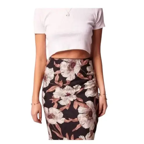 Band of Gypsies BOG Collective NWT Black Cream Foil Floral Slip Midi Skirt SZ XS