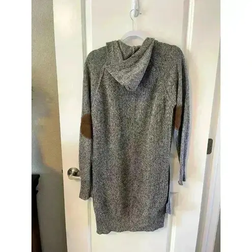 Retrod Cardigan Womens Faux suede elbow patches Open Front Grey Size M long hood Gray Size M