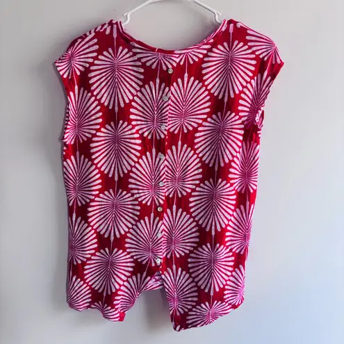 Joie  women's red and white leaf print 100% linen top size medium thumbnail 5