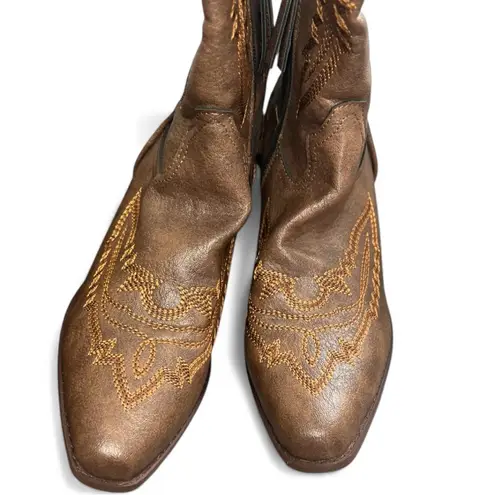 Brown Cowboy Boots western cowgirl boho festival rodeo faux leather NWOT Size 6
