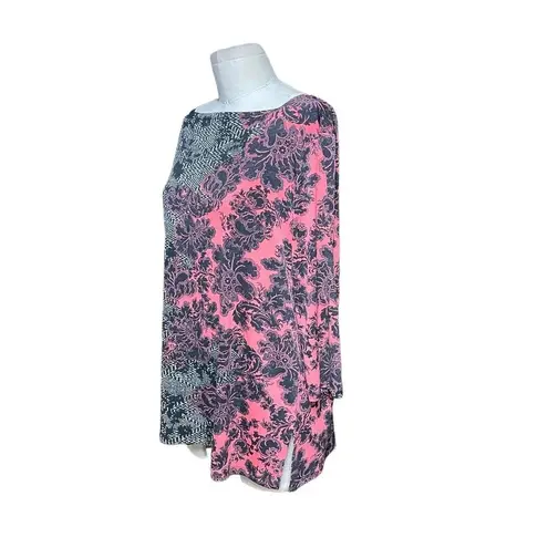 Clara Sun Woo Floral Print Tunic Black Red Pink Floral Lace Print Size Medium