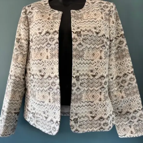 Tahari Arthur S. Levine 10 Ivory Silver Floral Open Jacket Metallic Tailored