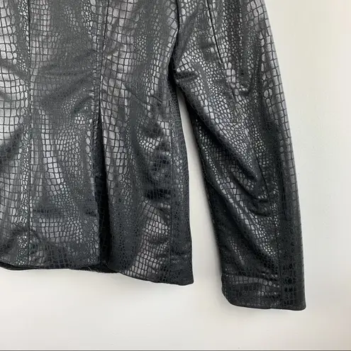 Elementz Faux Leather Black Crocodile Print Zip Up Jacket