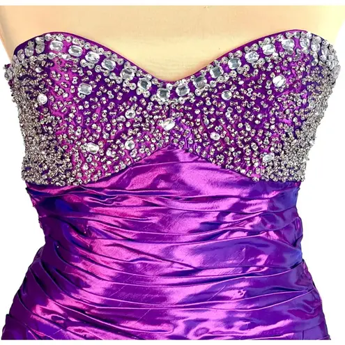 Deb Strapless Purple Jewel Hi Low Ball Gown Ruched Ruffles Size 5/6 Formal Dress