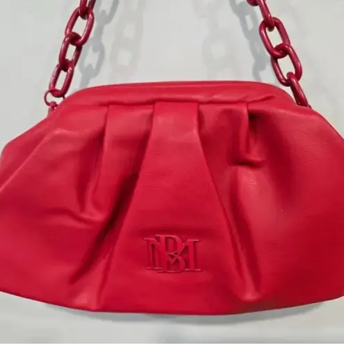Badgley Mischka New Vegan Ruched Convertible Clutch with removable chain; Red
