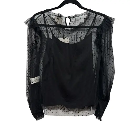 DRA Los Angeles Black Sheer Swiss Dot Blouse Size XS