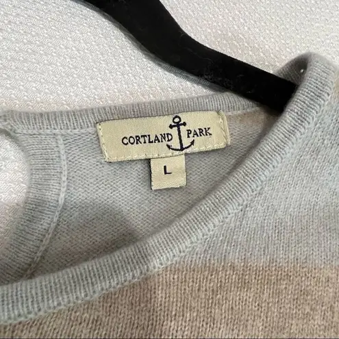 Cortland Park Light Blue Tan 100% Cashmere Sweater Pearl button closure Size L