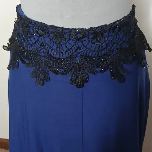 Blue sparkling lace top skirt size small