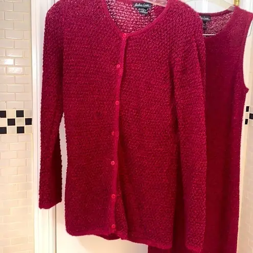 Barbara Lesser burgundy knit Cardigan and sleeveless maxi dress. Size S. Red
