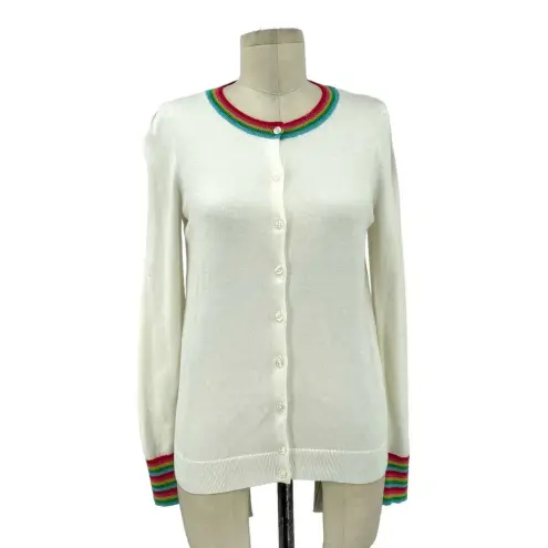 Boden Lytton Sparkle Cardigan‎ Sweater Ivory Rainbow Style US 4 White