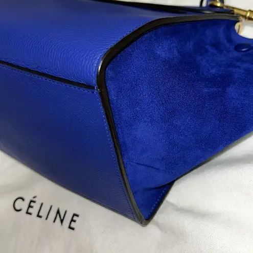 CELINE Authentic Leather/Calfskin Suede Trapeze Indigo Shoulder/Top Hand…
